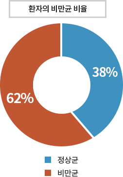 환자의 비만균 비율 : 정상균 38% / 비만균 62%