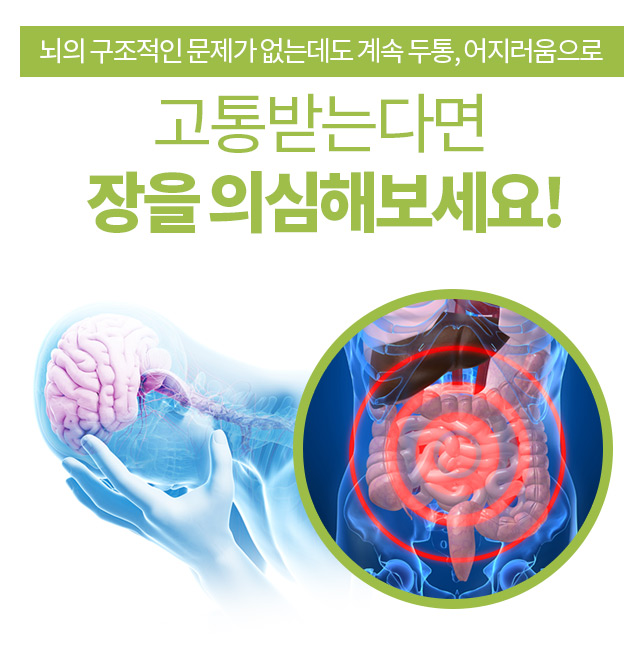 뇌의 구조적인 문제가 없는데도 계속 두통, 어지러움으로 고통받는다면 장을 의심해보세요!